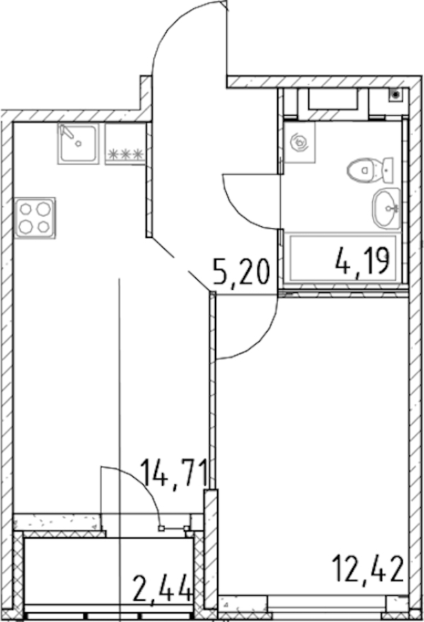 1-комнатная квартира 36.52 м², 13/23 эт., ЖК «Город Первых»